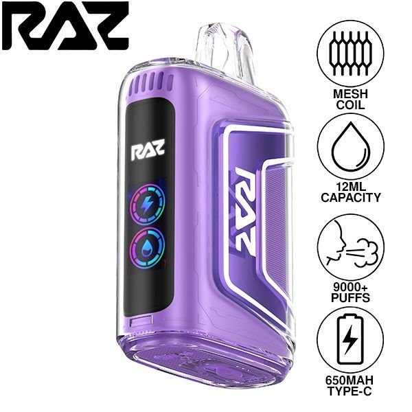 Raz | TN9000 Disposable (Pack of 5) | 12 mL / 9000 puffs | Grape Ice | 50mg
